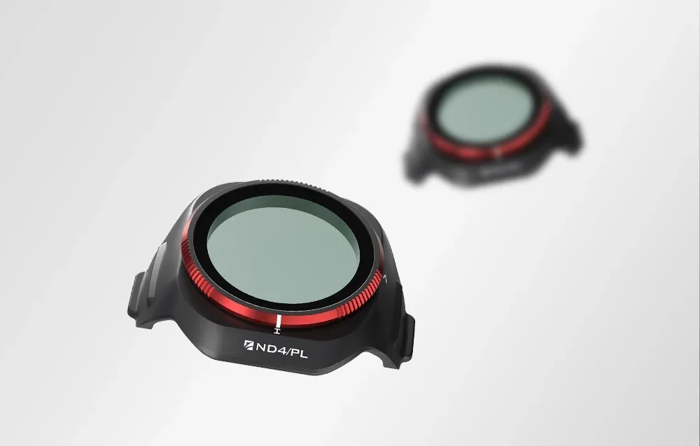 Two Freewell ND4/PL filters for DJI Mini 5 Pro on a bright background, one in soft focus.