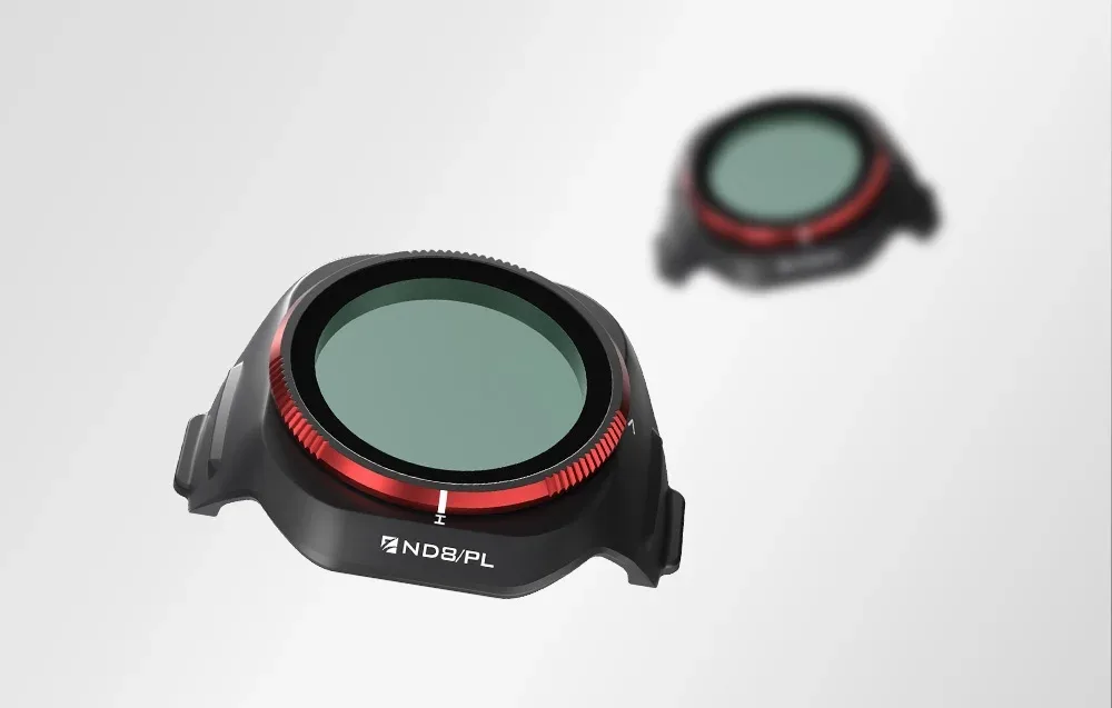 Two Freewell ND8/PL filters for DJI Mini 5 Pro on a light background, one in soft focus