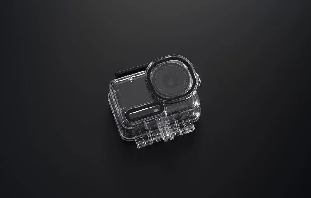 DJI Osmo Action 6 camera in a waterproof case on a black background
