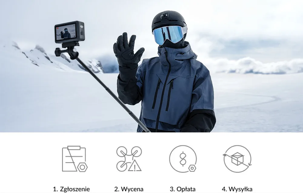 Лижник робить селфі з екшн-камерою DJI Osmo Action 6 на тлі засніжених гір