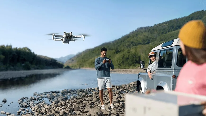 DJI Mini 3 in flight with stable transmission and wind resistance