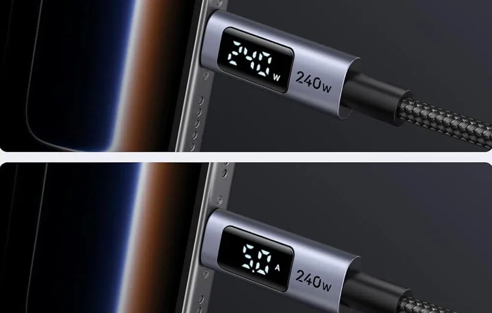 Kabel z wyświetlaczem podłączony do smartfona