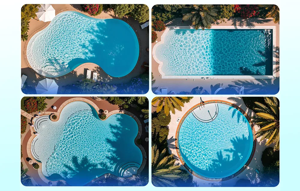 Four swimming pools in different shapes viewed from above