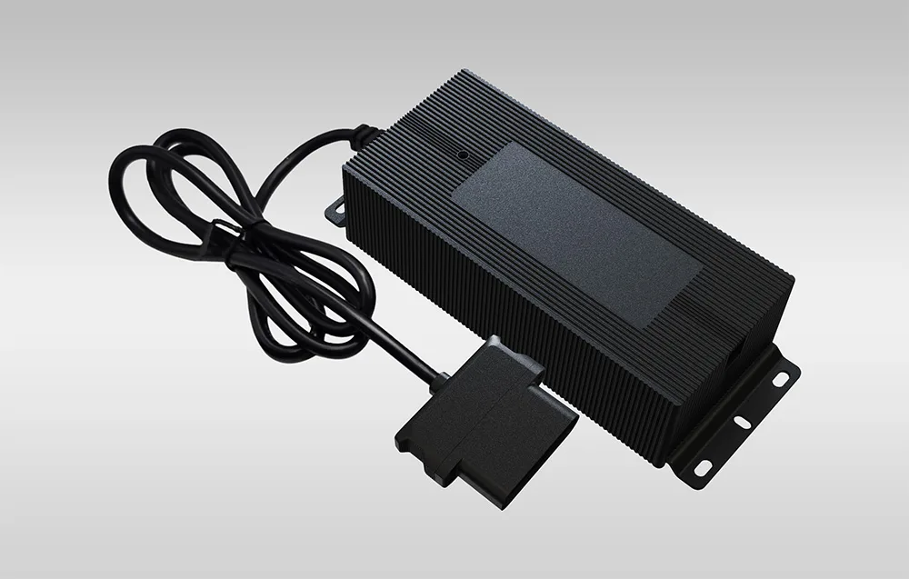 Black UNITREE A2 charger for Unitree robots on a gray background