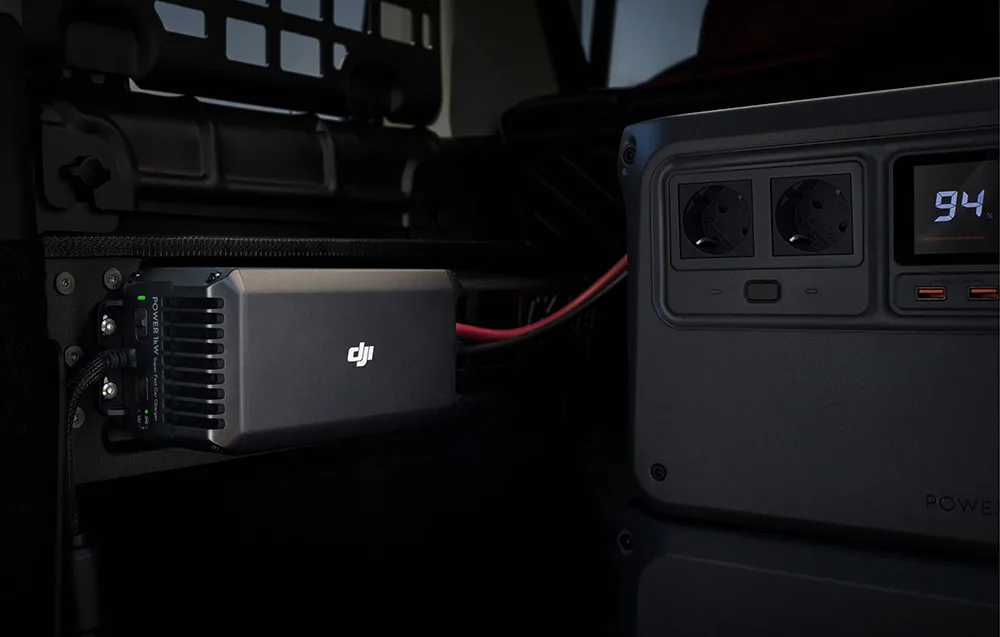 DJI Power car charger charging DJI Power 1000 in a vehicle