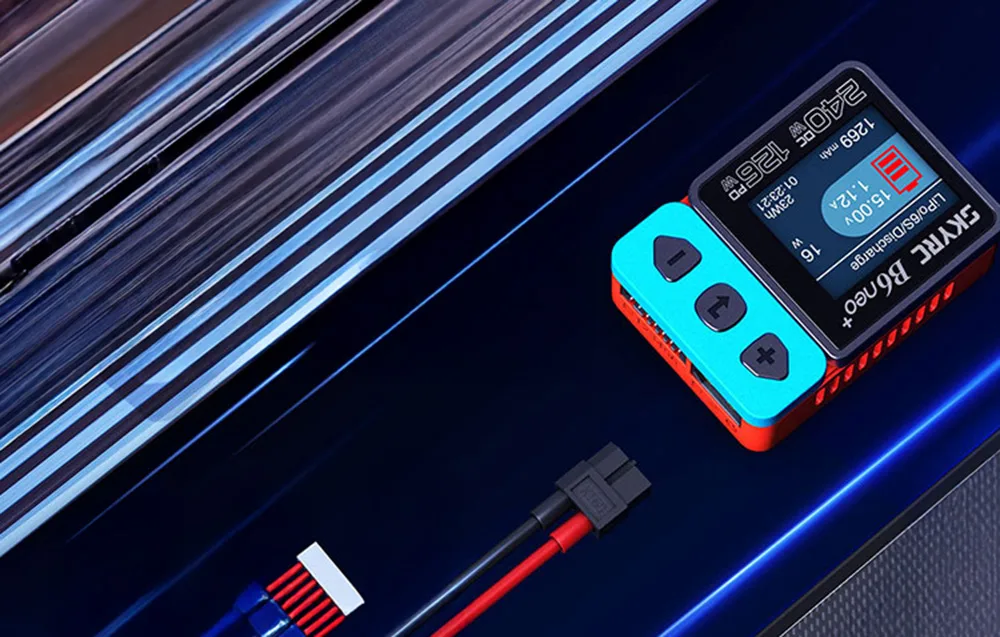 Top view of the SkyRC B6neo+ smart charger with connection ports.