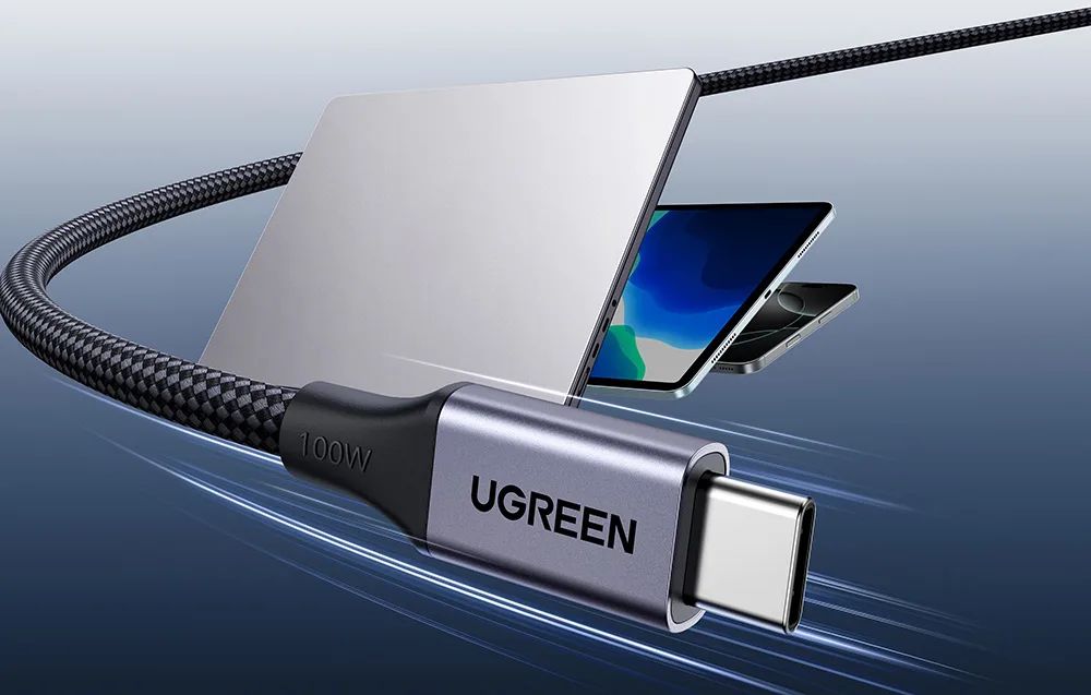 szary kabel Ugreen, laptop, tablet, smartfon
