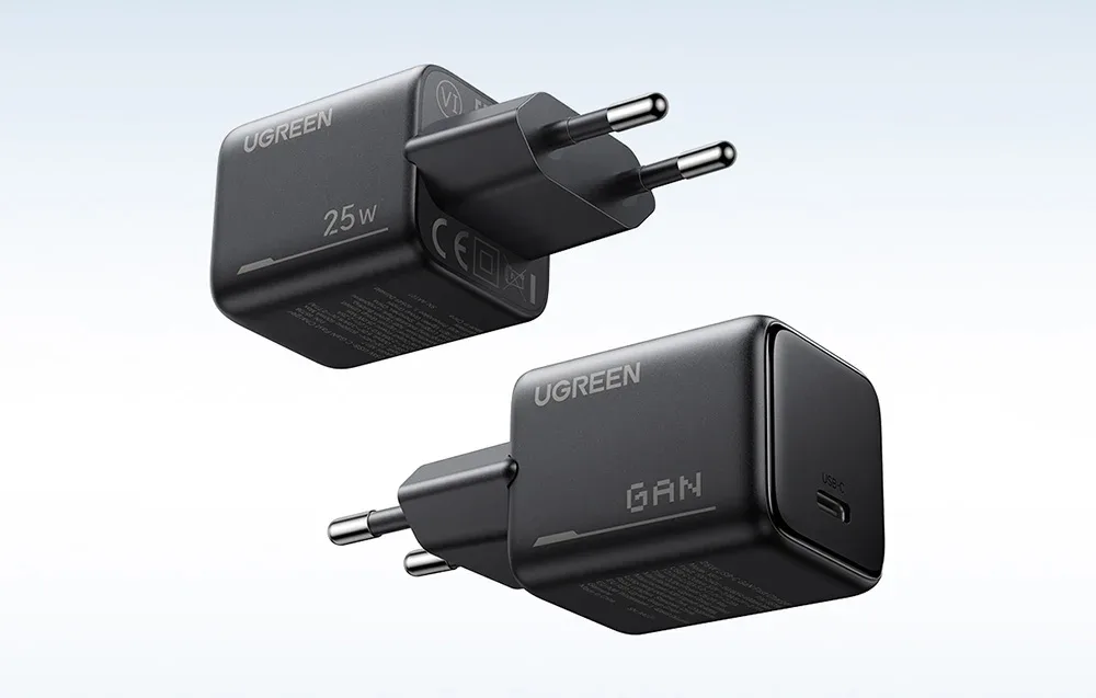 Two black Ugreen X517 USB-C wall chargers