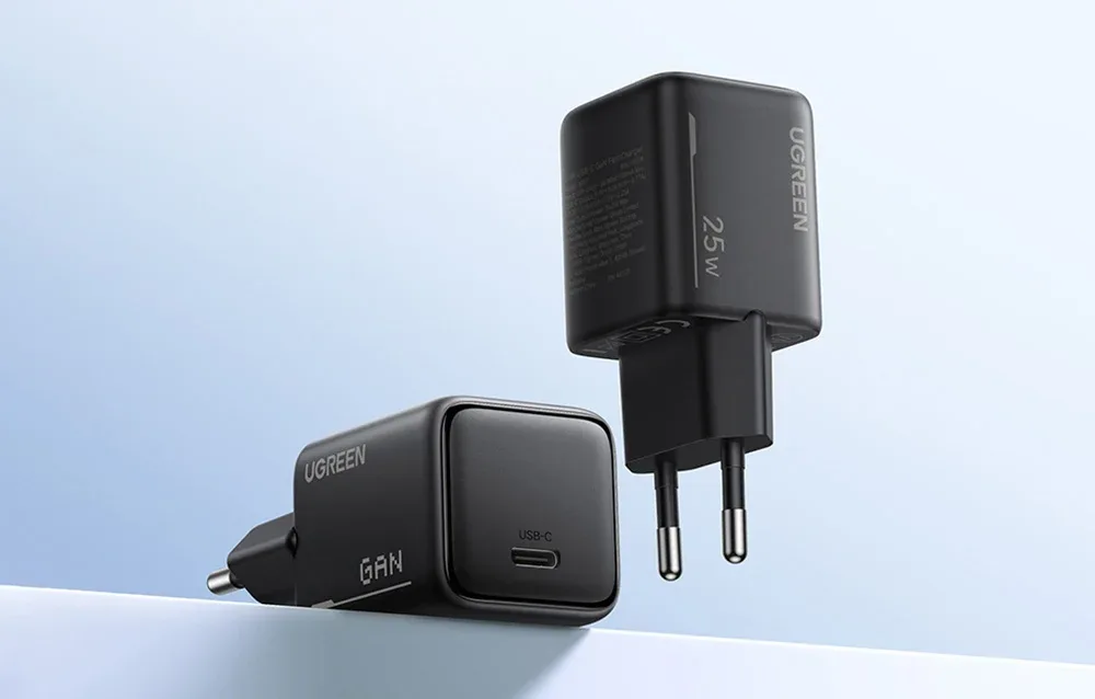 Two black Ugreen X517 fast wall chargers