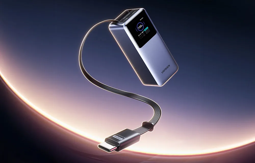 Ugreen PB726 power bank floating with built-in retractable USB-C cable
