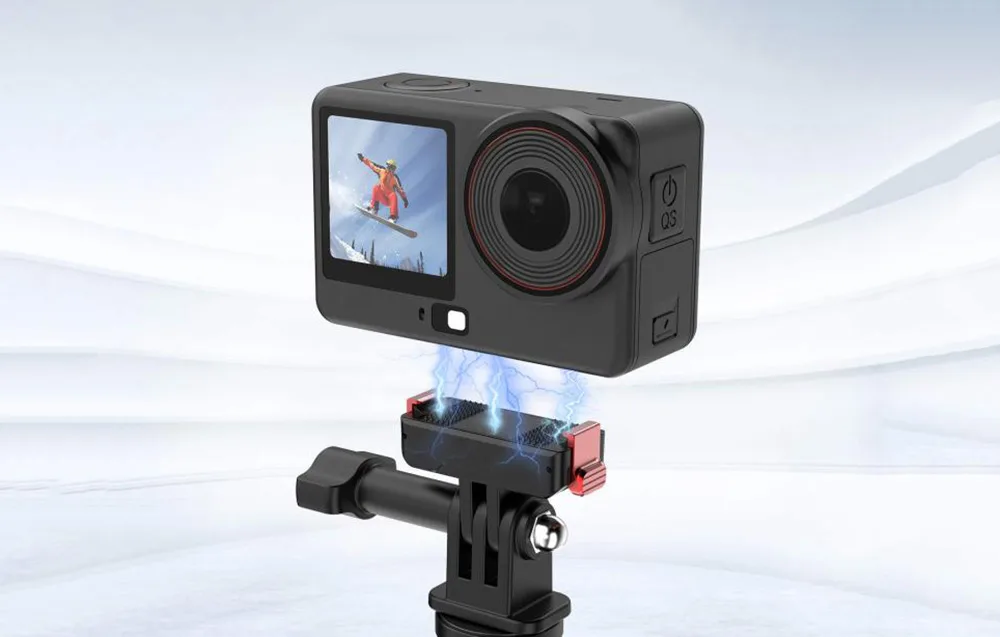 DJI camera being attached to the Puluz magnetic adapter