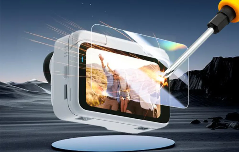 Gogle VR z folią hartowaną odporne na zadrapania pokazujące scenę przygodową