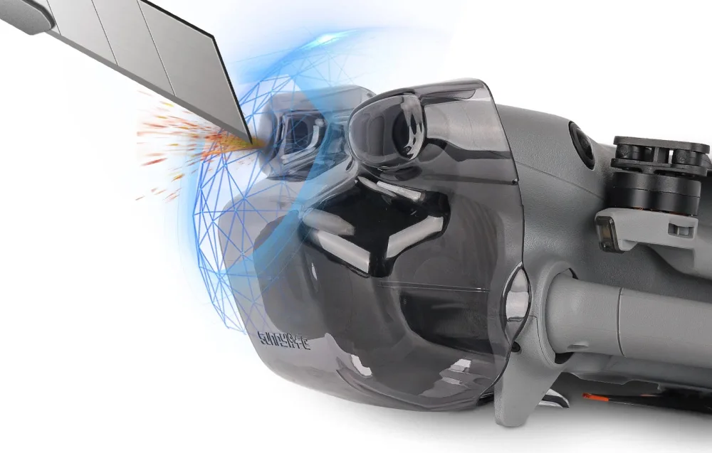 Close-up graphic showing the durability of the Sunnylife gimbal protector and its resistance to scratches and everyday damage