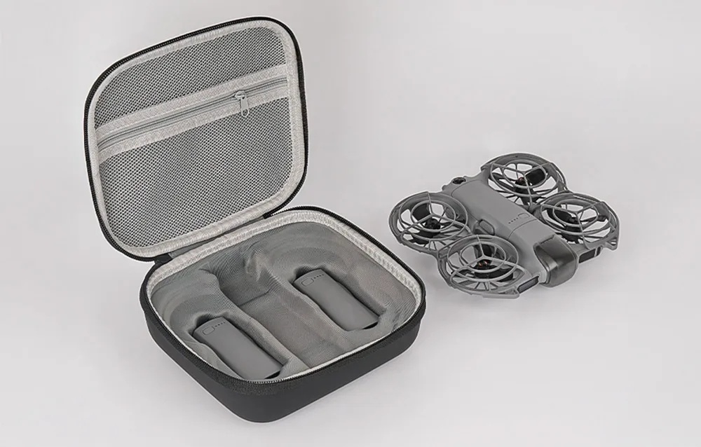Open Sunnylife case with a drone and two batteries inside