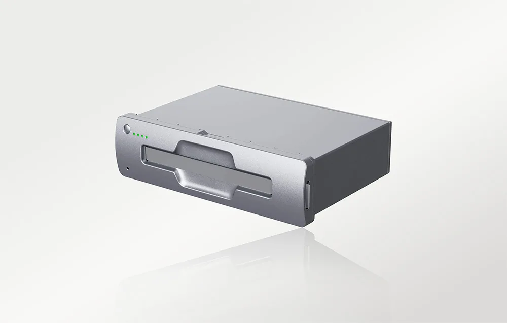 UNITREE B2 silver robot battery on a gray background