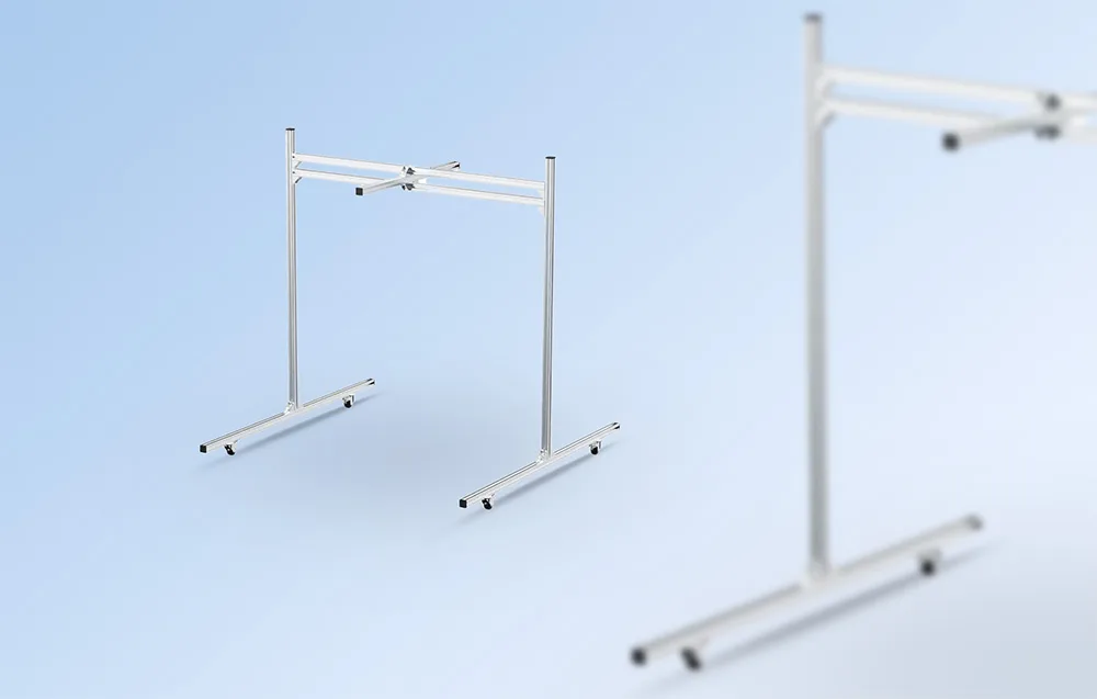 Two silver protective brackets for the Unitree Go2 EDU robot on a light blue background