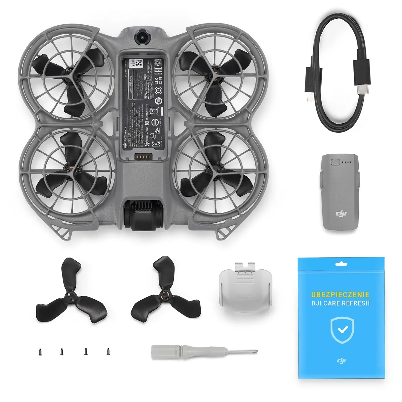 Complete DJI Neo 2 bundle with accessories and CARE protection