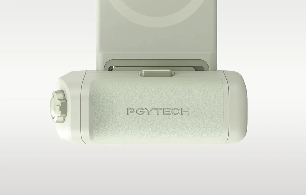 Close-up of the PGYTech MagCam 2 smartphone camera grip with visible branding on the body