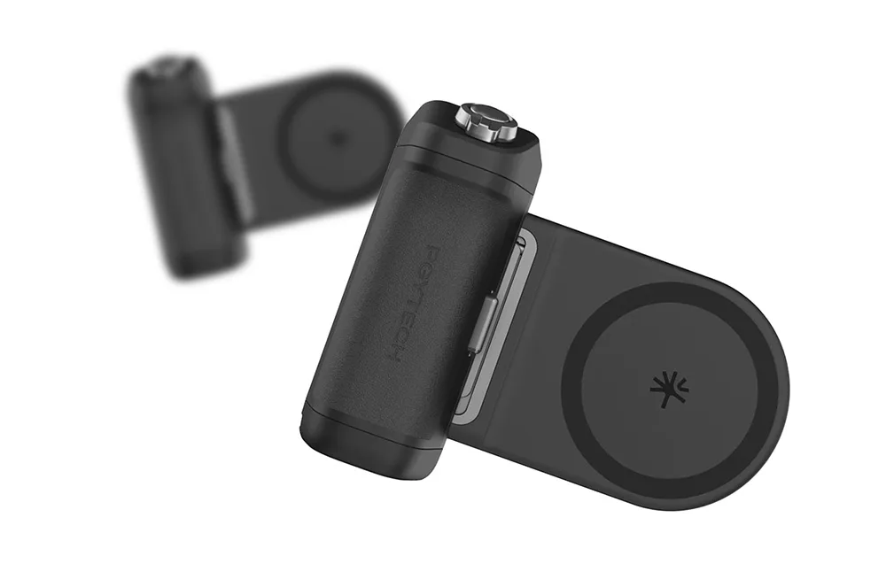 Two PGYTech MagCam 2 smart camera grips on a white background