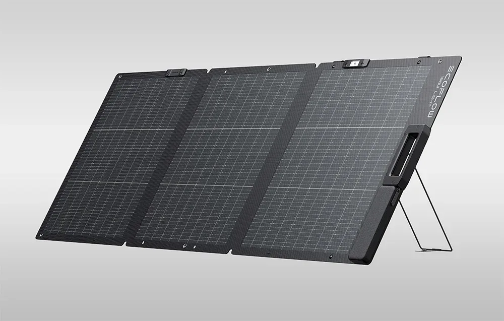EcoFlow 160W foldable solar panel with kickstands on a gray background