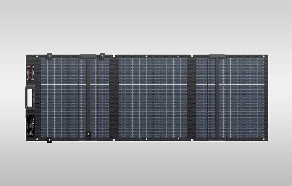 EcoFlow 160W foldable solar panel unfolded on a gray background