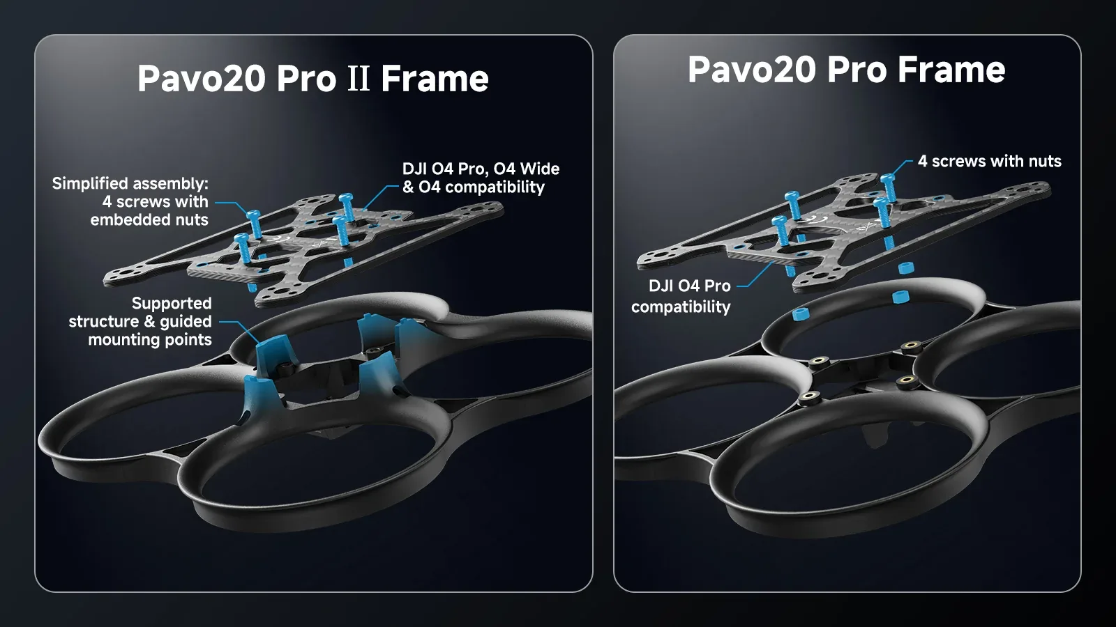 Rama bezszczotkowego quadcoptera typu whoop Pavo20 Pro II