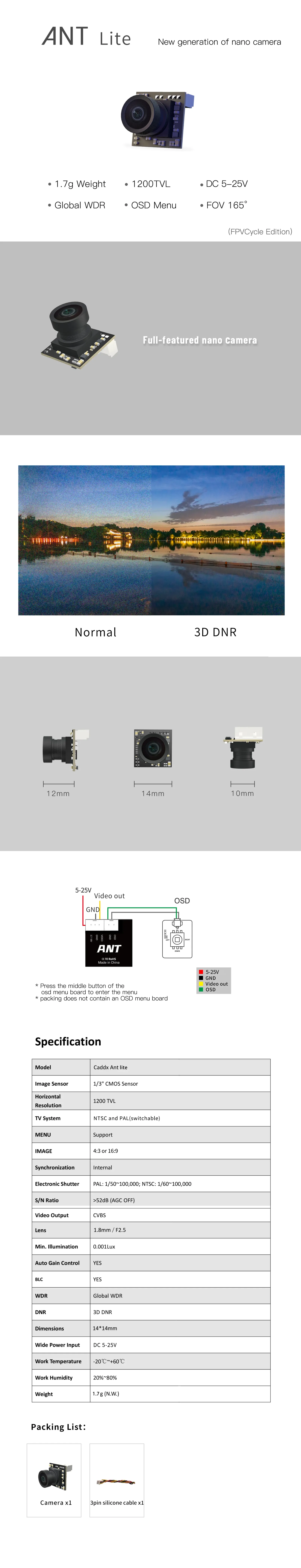 CADDX Ant Lite 16:9 analog camera (black)