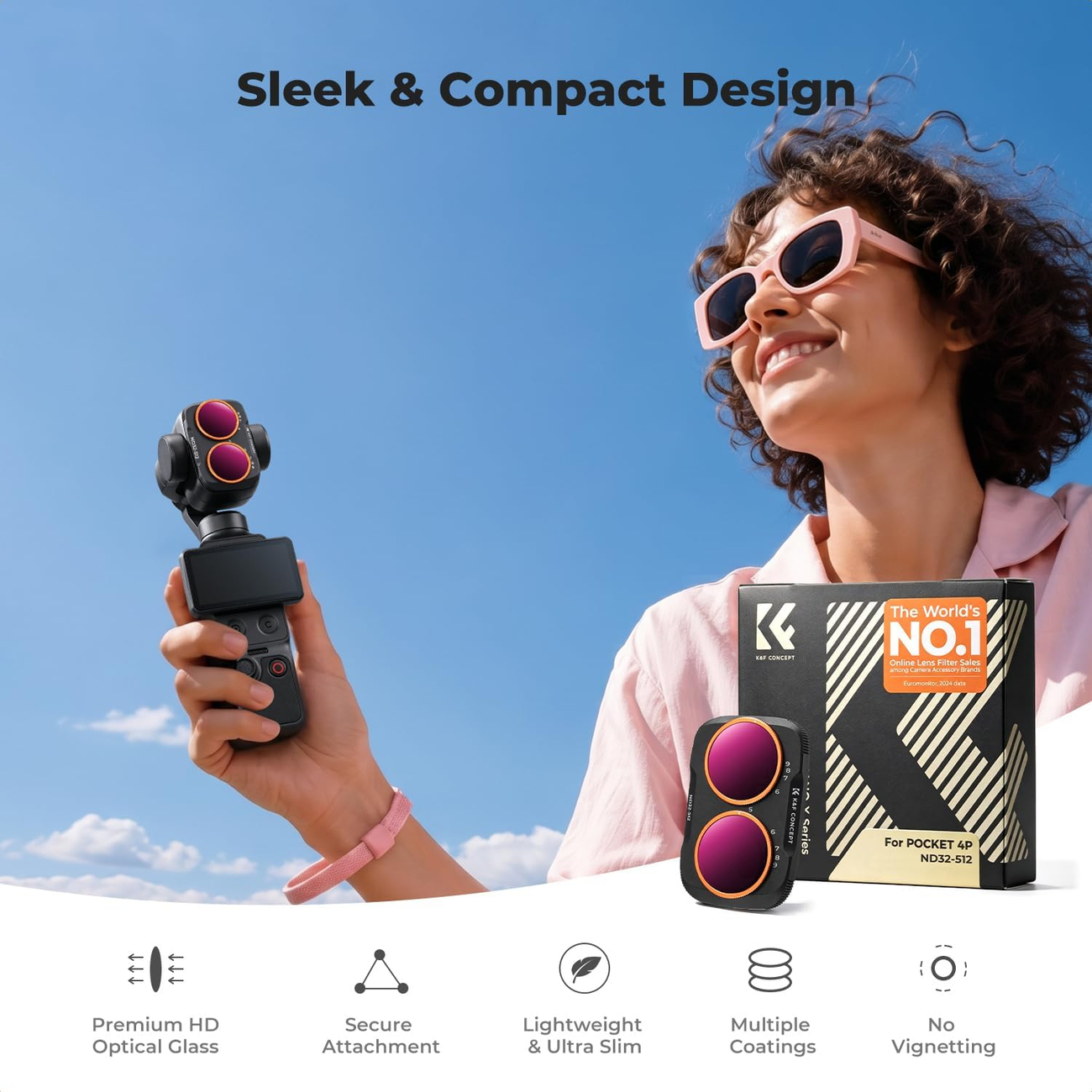 Zakres ND32-512 filtra K&F Concept do DJI Osmo Pocket 4P