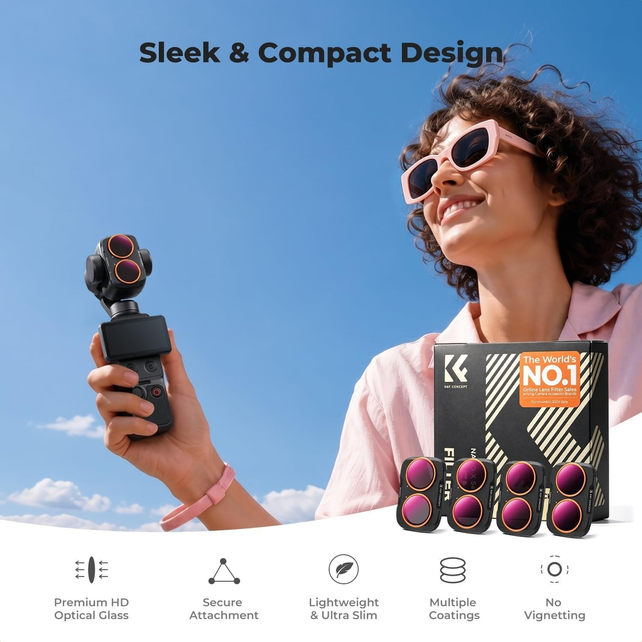 Cztery poziomy filtracji ND PL K&F Concept do kamery DJI Osmo Pocket 4P