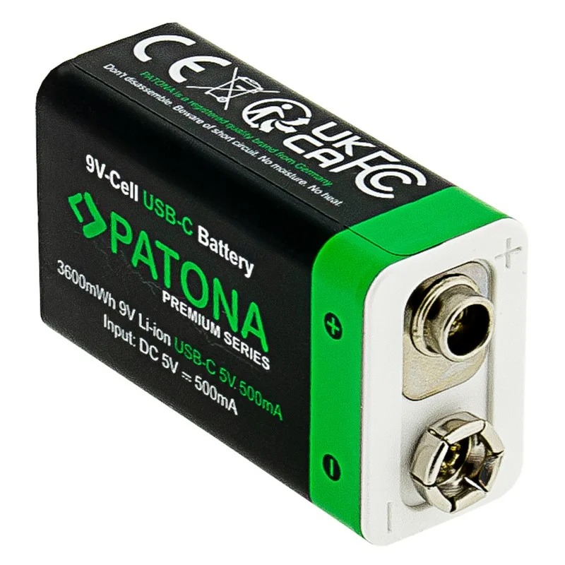 Dwa akumulatory PATONA Premium 9V 6F22 USB-C
