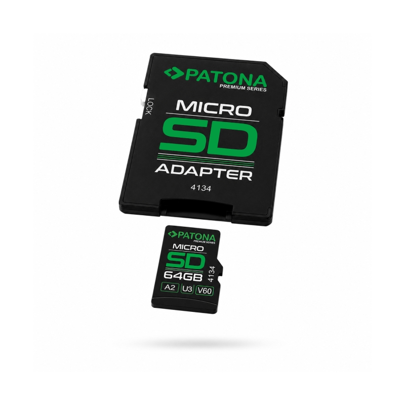 Karta pamięci PATONA Premium Micro SD XC 64GB Class 10 U3 V60 z adapterem SD