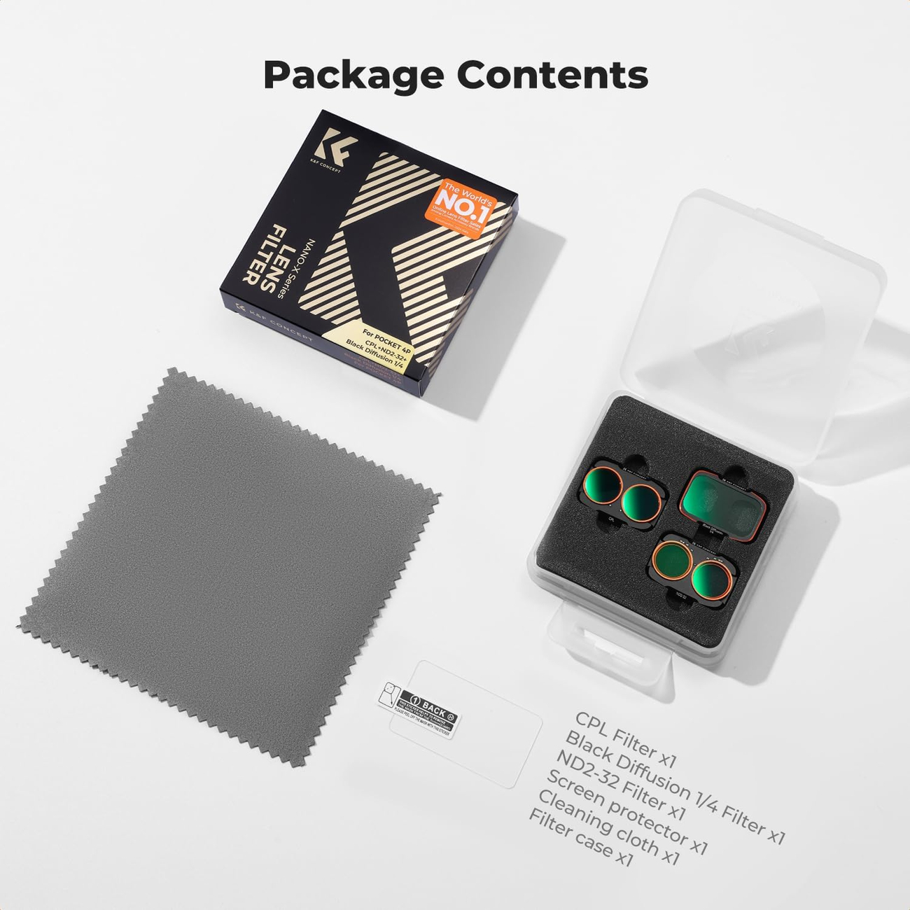 Zawartość zestawu filtrów K&F Concept do DJI Osmo Pocket 4P