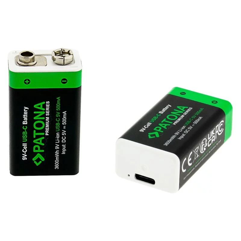 PATONA Premium 9V 6F22 z kablem USB-C 1 do 2