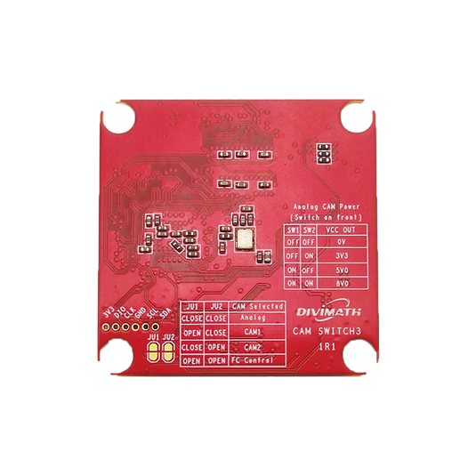 Adapter HDZero do analogowej kamery FPV - widok płytki z opisami przełączników